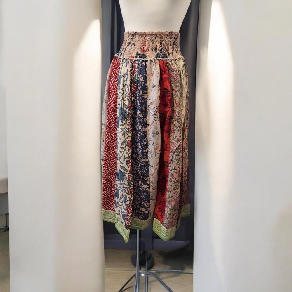 NWT Cotton Patchwork Panel Long Skirt-Size Large